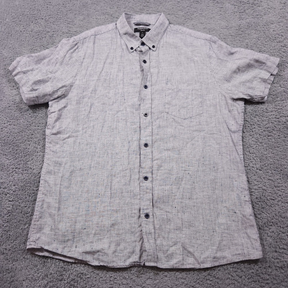 Nordstrom Linen Shirt Mens Large Trim Fit Short Sleeve Casual Beach Outdoor Blue